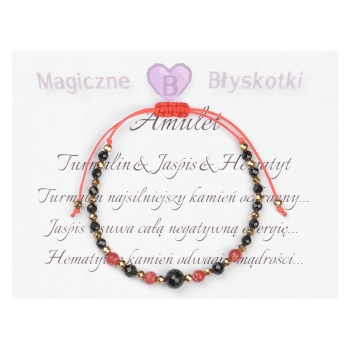 Bransoletka celebrytka czarny TURMALIN JASPIS HEMATYT ochrona i energia